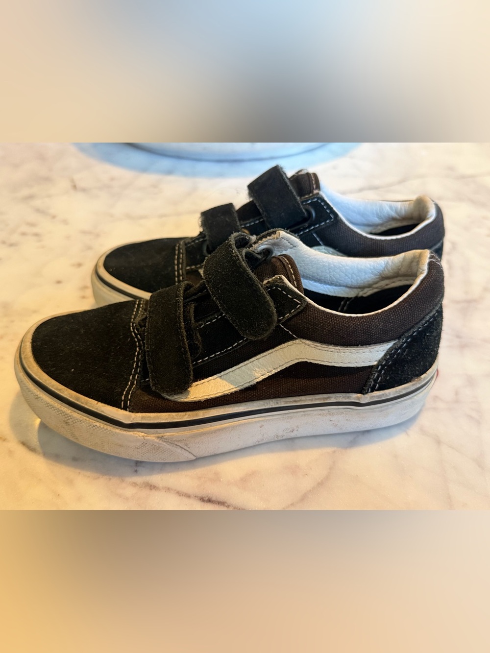 Vans Kids Black and White Velcro Low-Top Sneakers 12